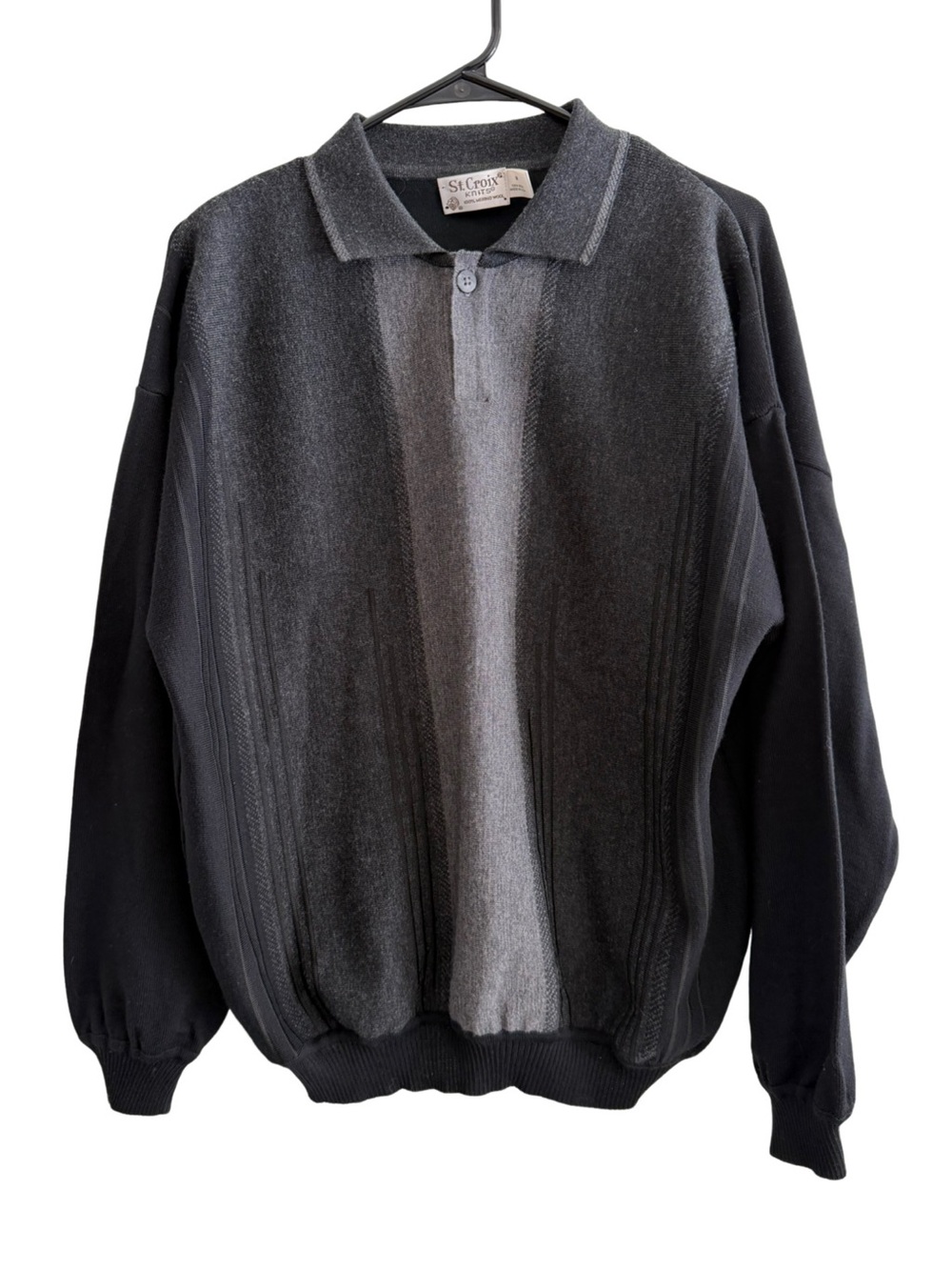 St. Croix Knits Merino Wool Sweater Black/Gray Size Medium